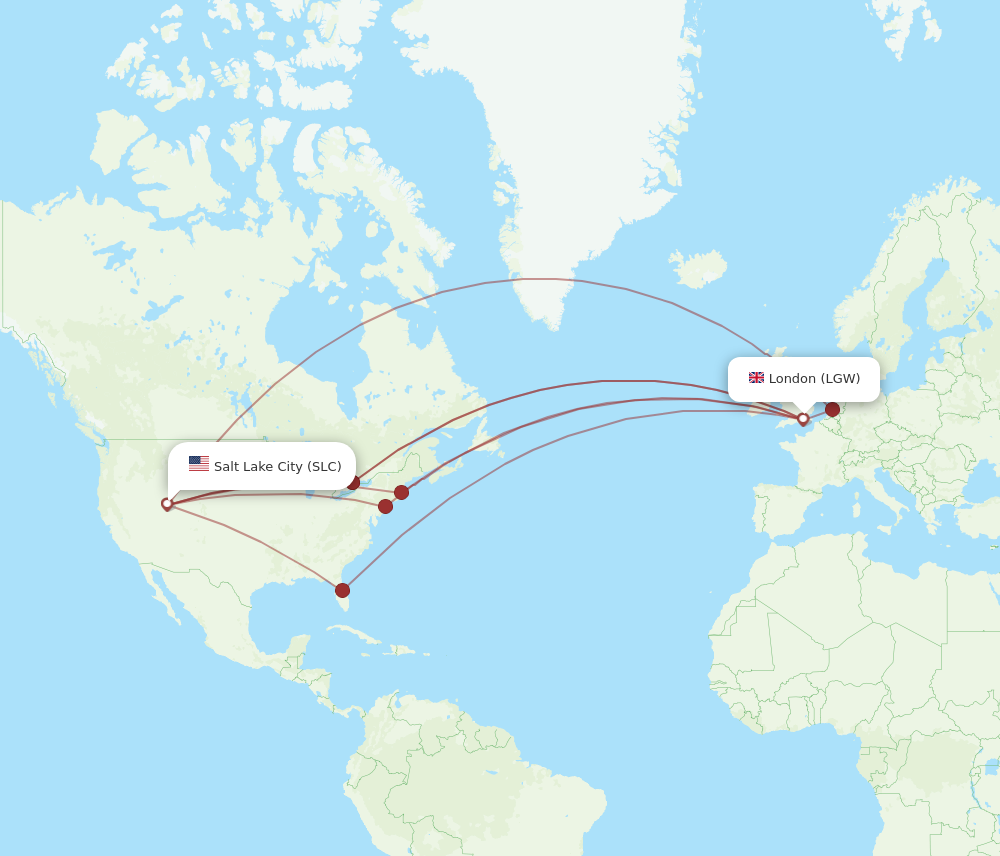 LGW to SLC flights and routes map