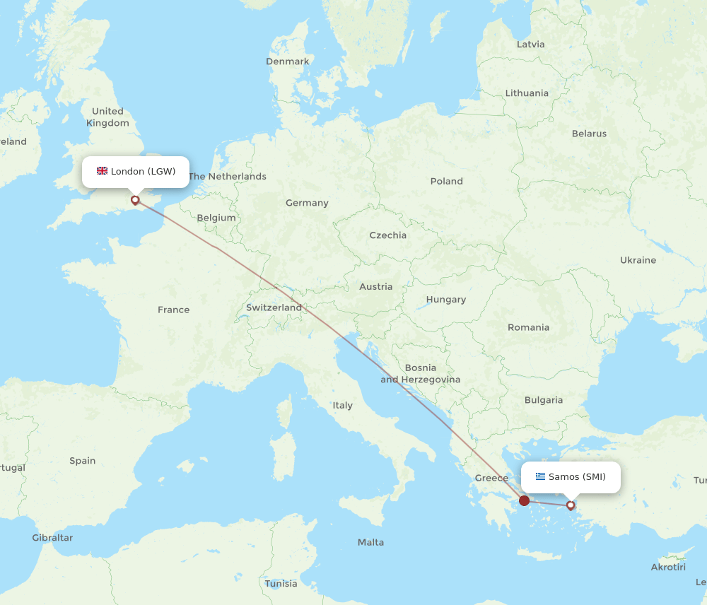 LGW to SMI flights and routes map