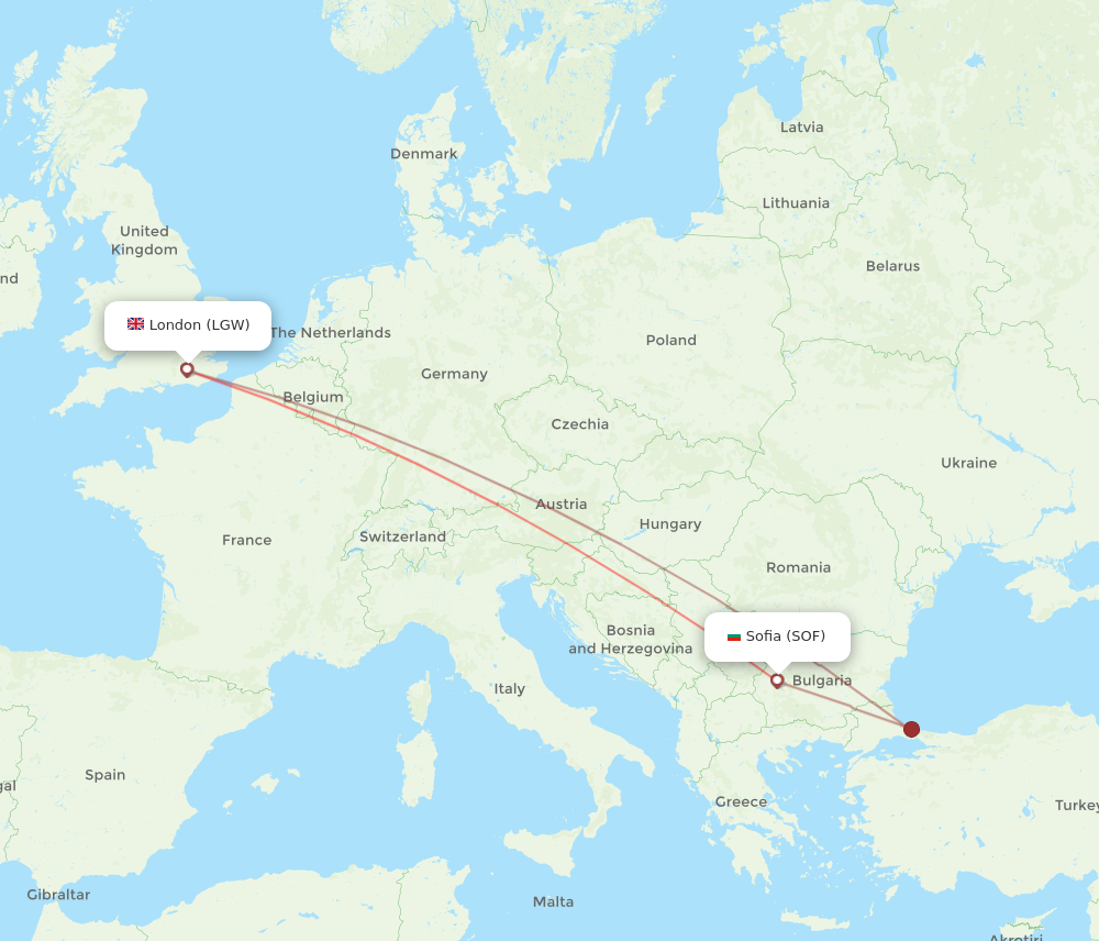 LGW to SOF flights and routes map