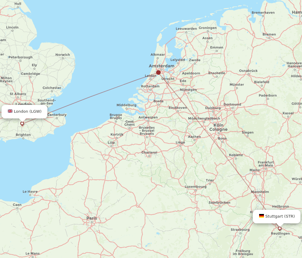 London - Stuttgart route map and flight paths