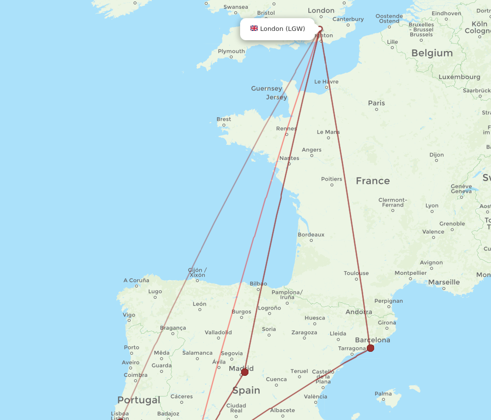 LGW to SVQ flights and routes map