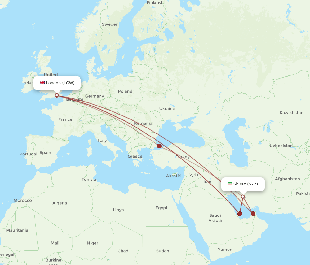 LGW-SYZ flight routes