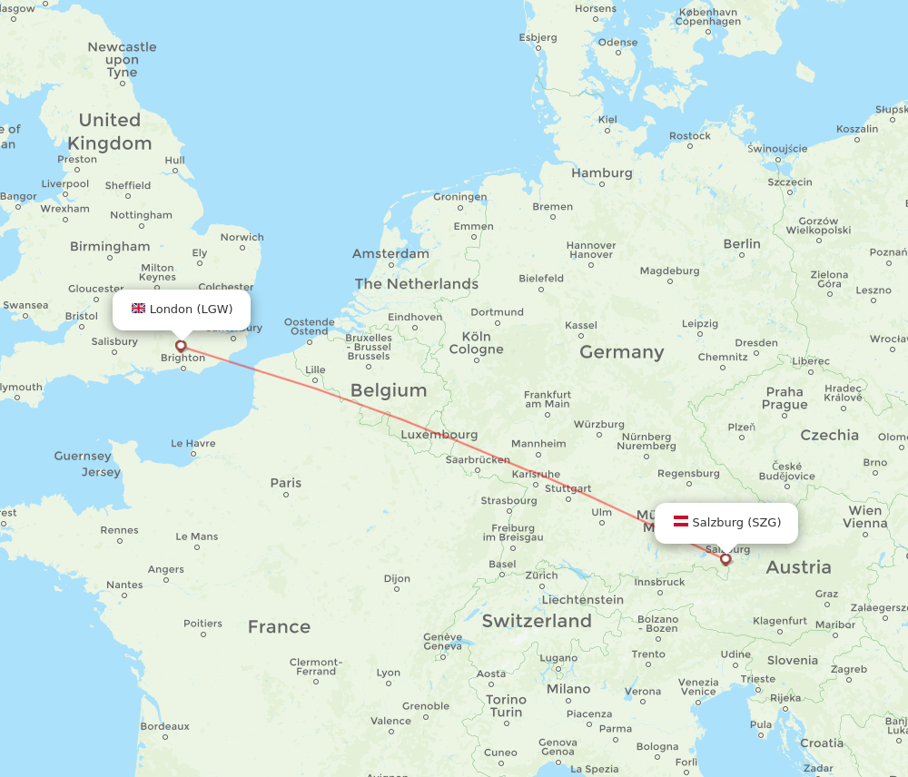 LGW to SZG flights and routes map