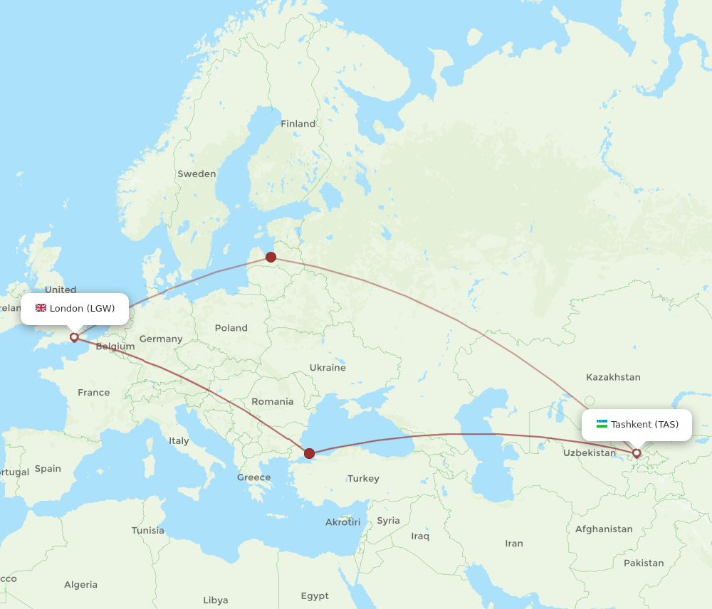LGW-TAS flight routes