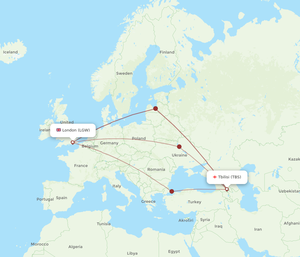 LGW-TBS flight routes