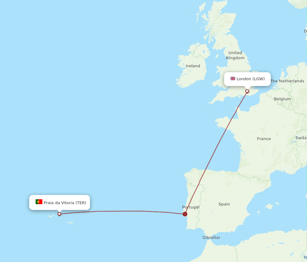 LGW to TER flights and routes map