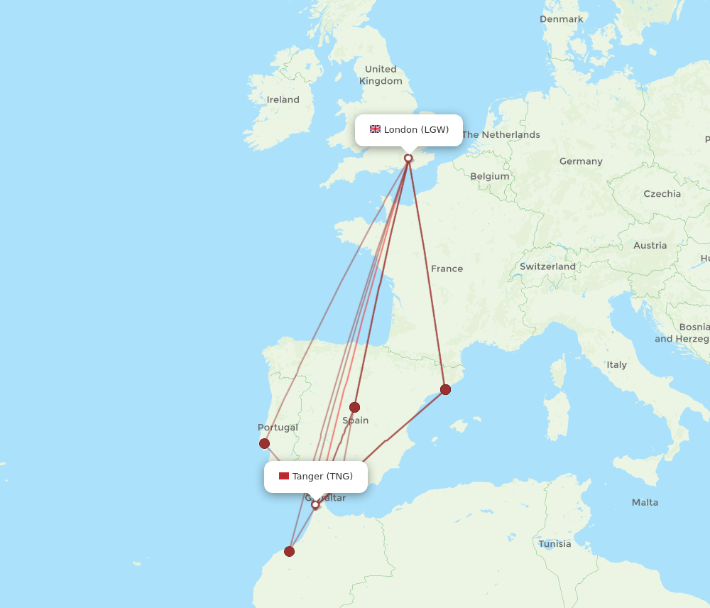 LGW-TNG flight routes