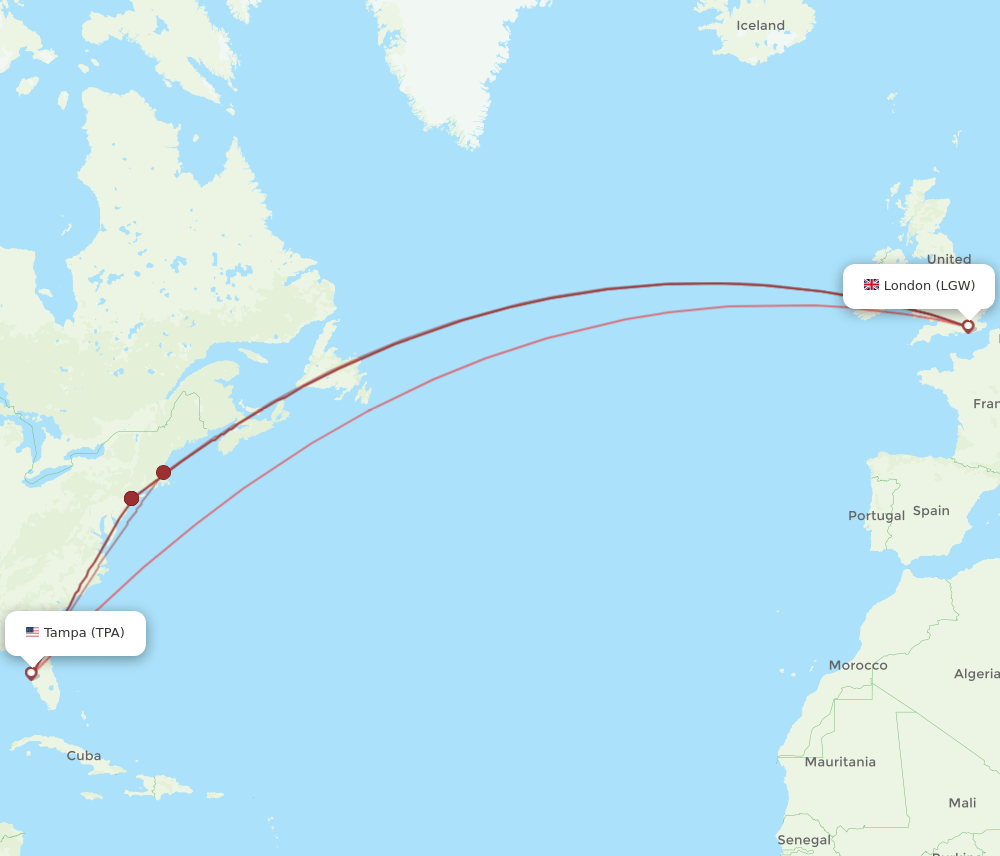 LGW-TPA flight routes