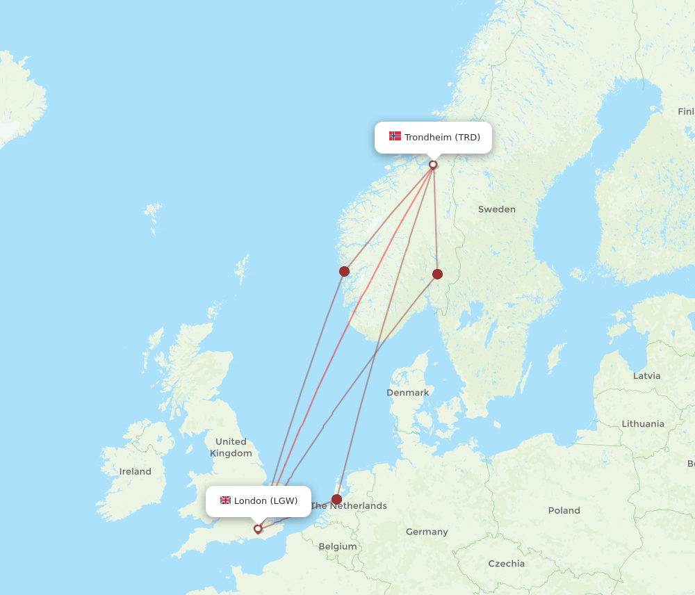 LGW-TRD flight routes