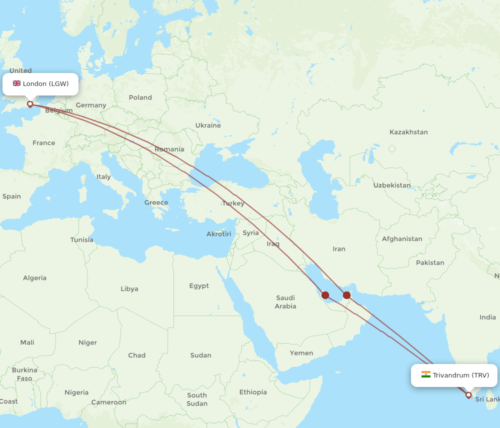 LGW-TRV flight routes