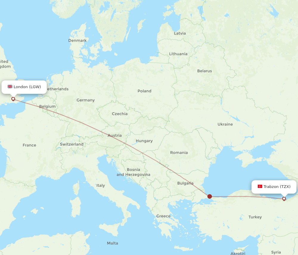 LGW to TZX flights and routes map