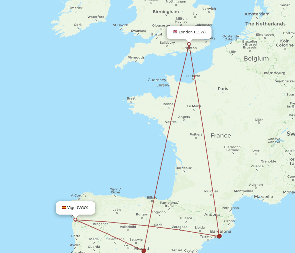 LGW-VGO flight routes