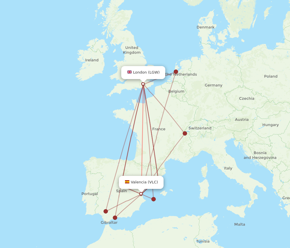 LGW to VLC flights and routes map