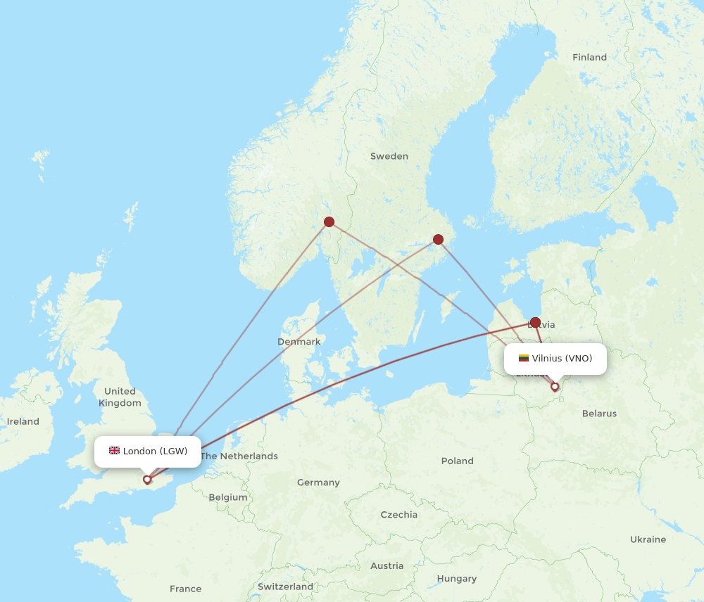 LGW-VNO flight routes