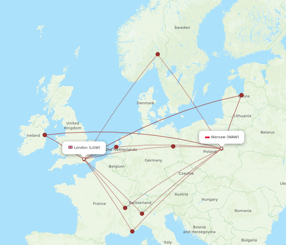 LGW-WAW flight routes