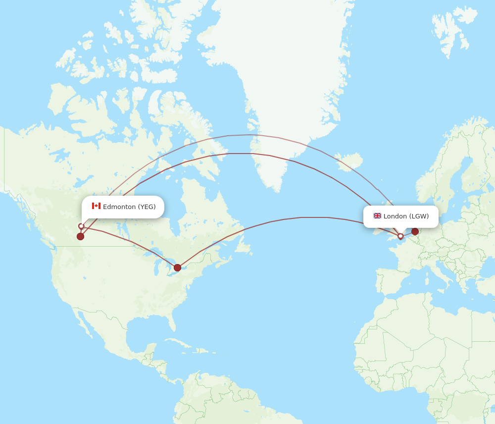 LGW to YEG flights and routes map