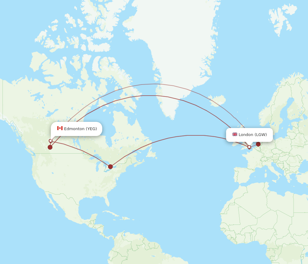 LGW to YEG flights and routes map