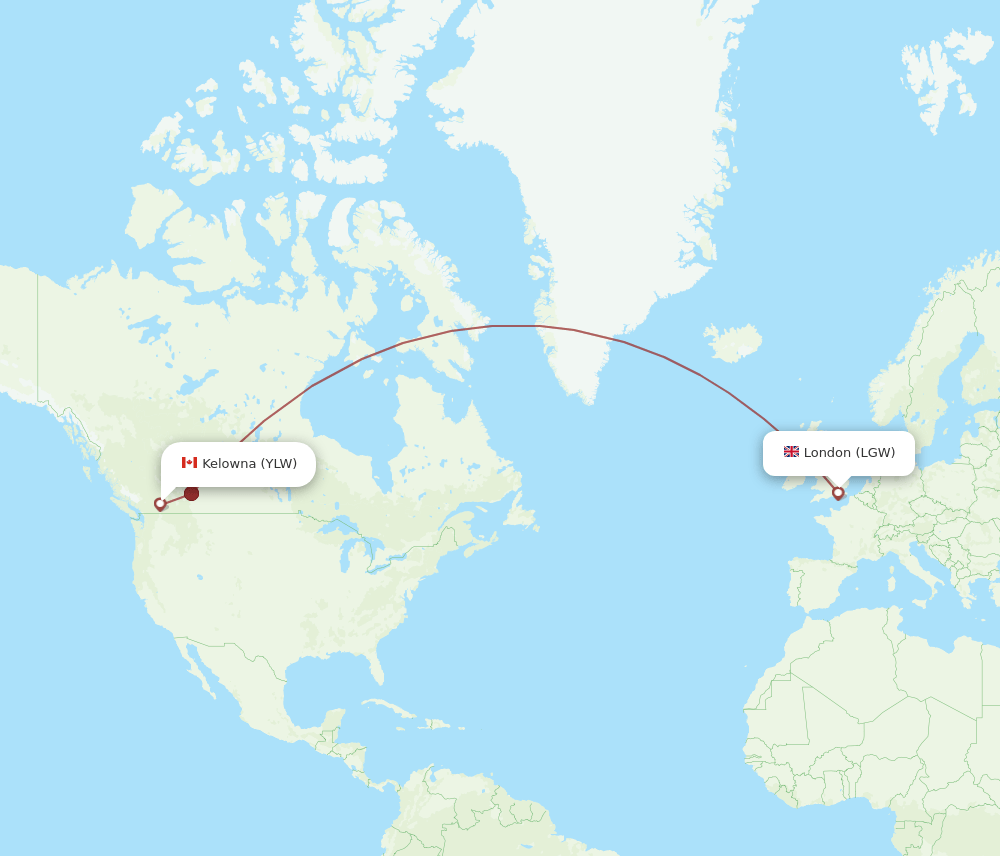 LGW to YLW flights and routes map