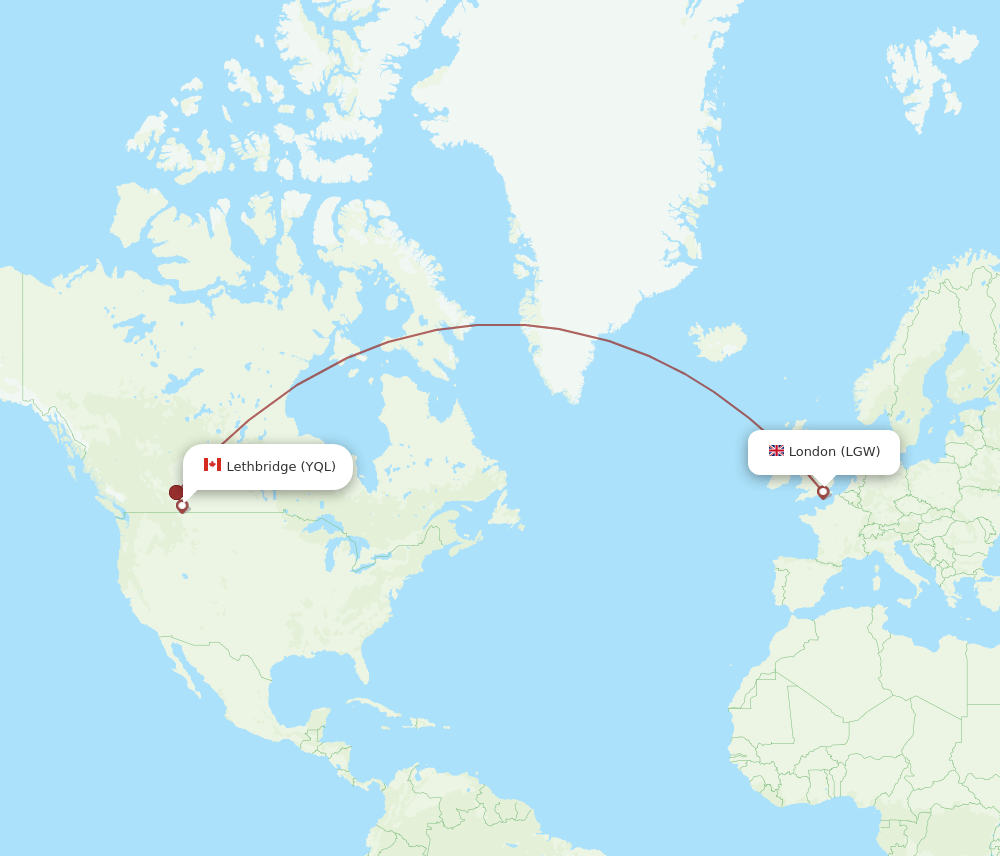 London - Lethbridge route map and flight paths