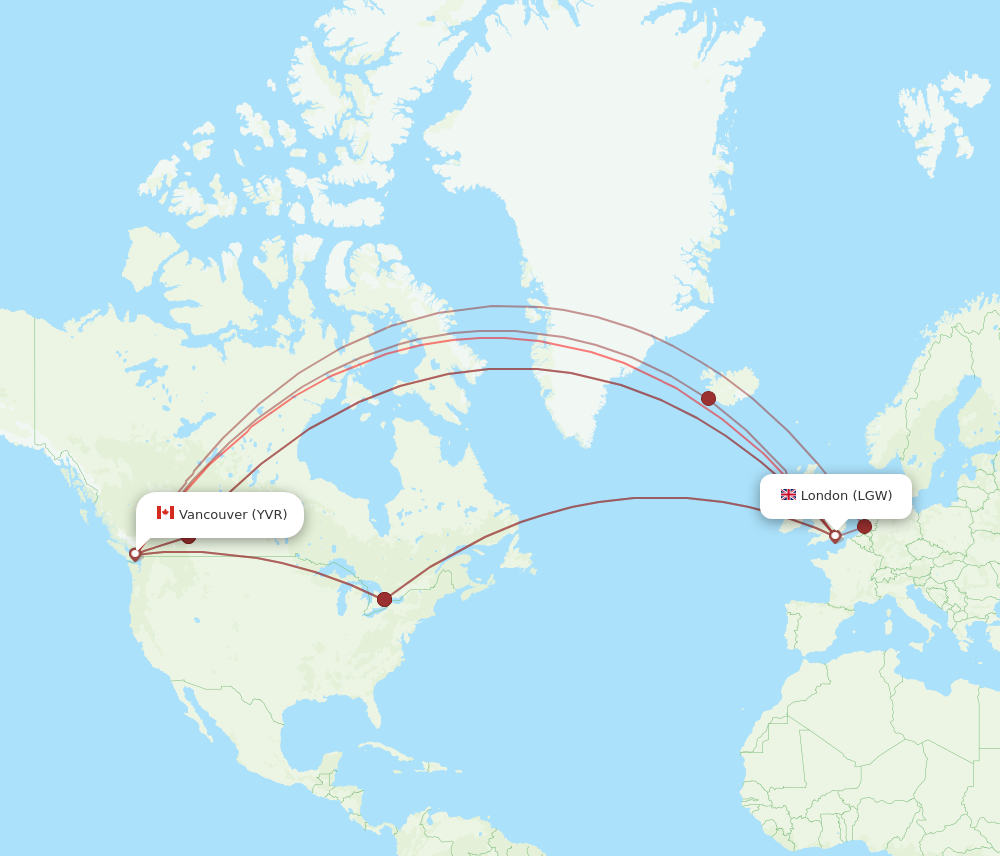LGW to YVR flights and routes map