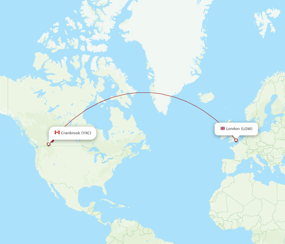 LGW-YXC flight routes