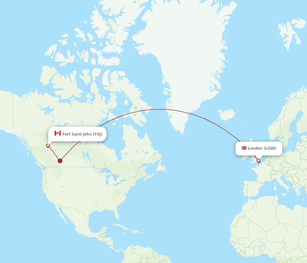 LGW-YXJ flight routes