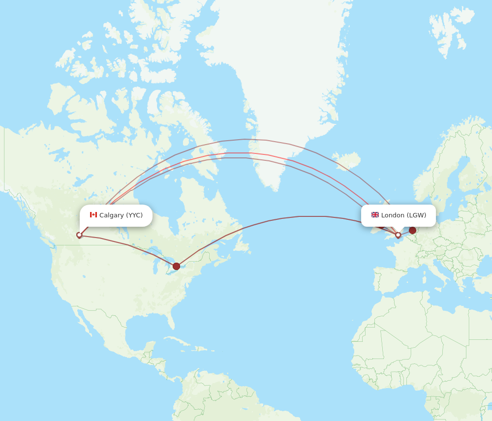 LGW to YYC flights and routes map