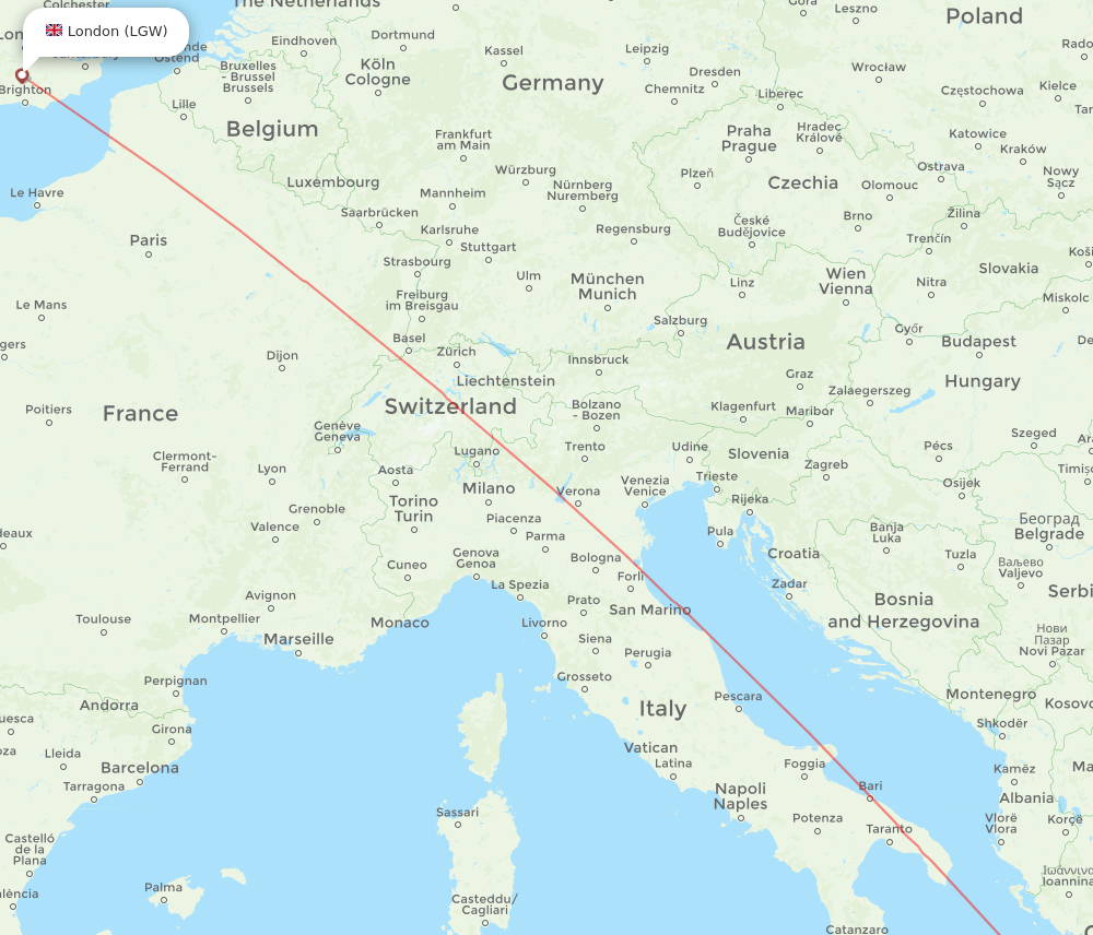 LGW to ZTH flights and routes map