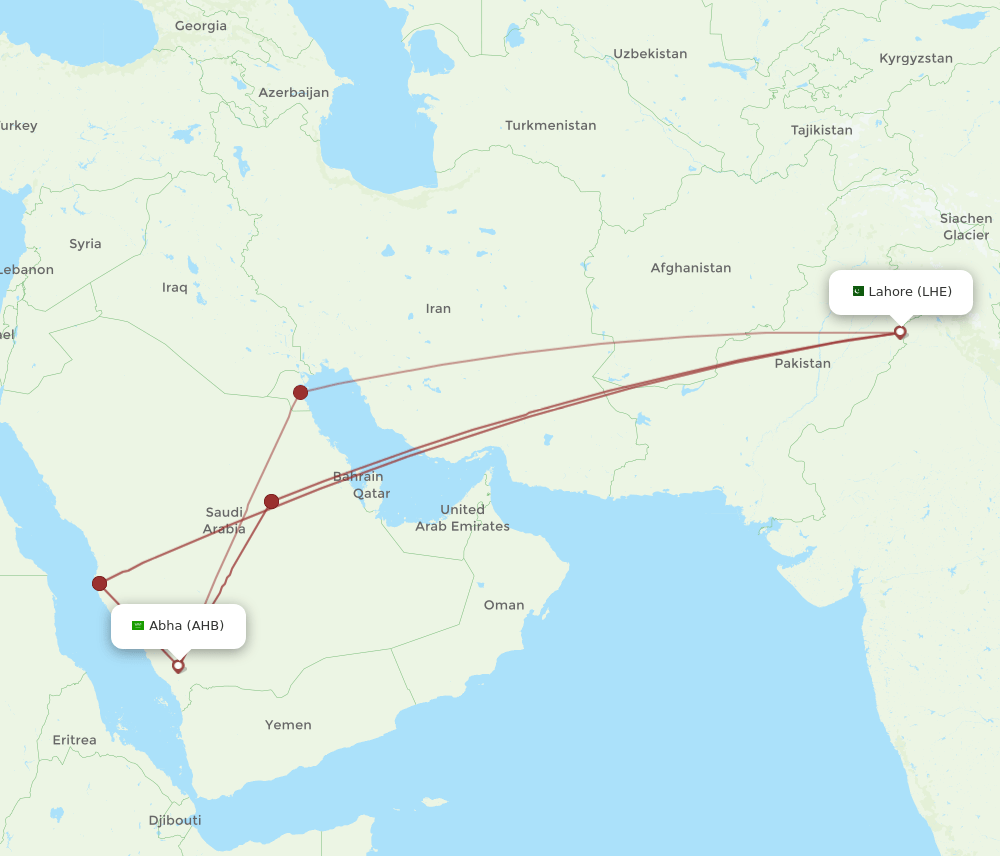 LHE to AHB flights and routes map