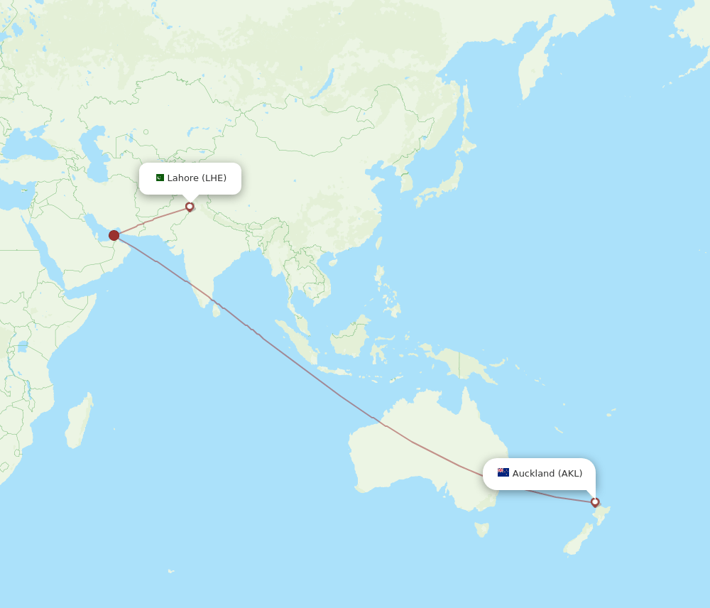 LHE-AKL flight routes