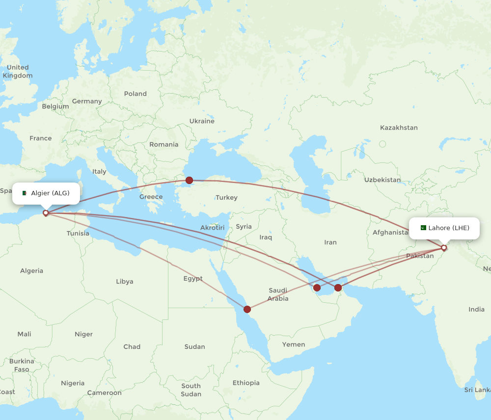 LHE-ALG flight routes