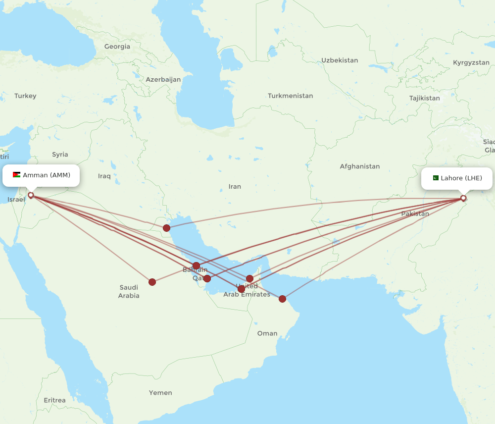 LHE to AMM flights and routes map