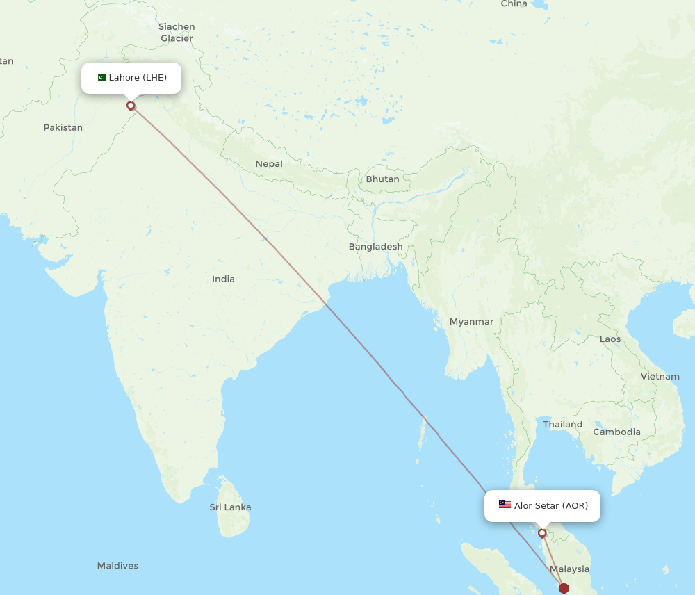 LHE-AOR flight routes
