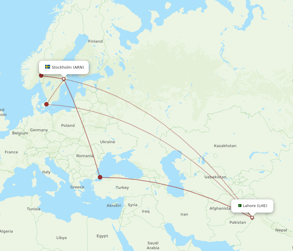 LHE to ARN flights and routes map