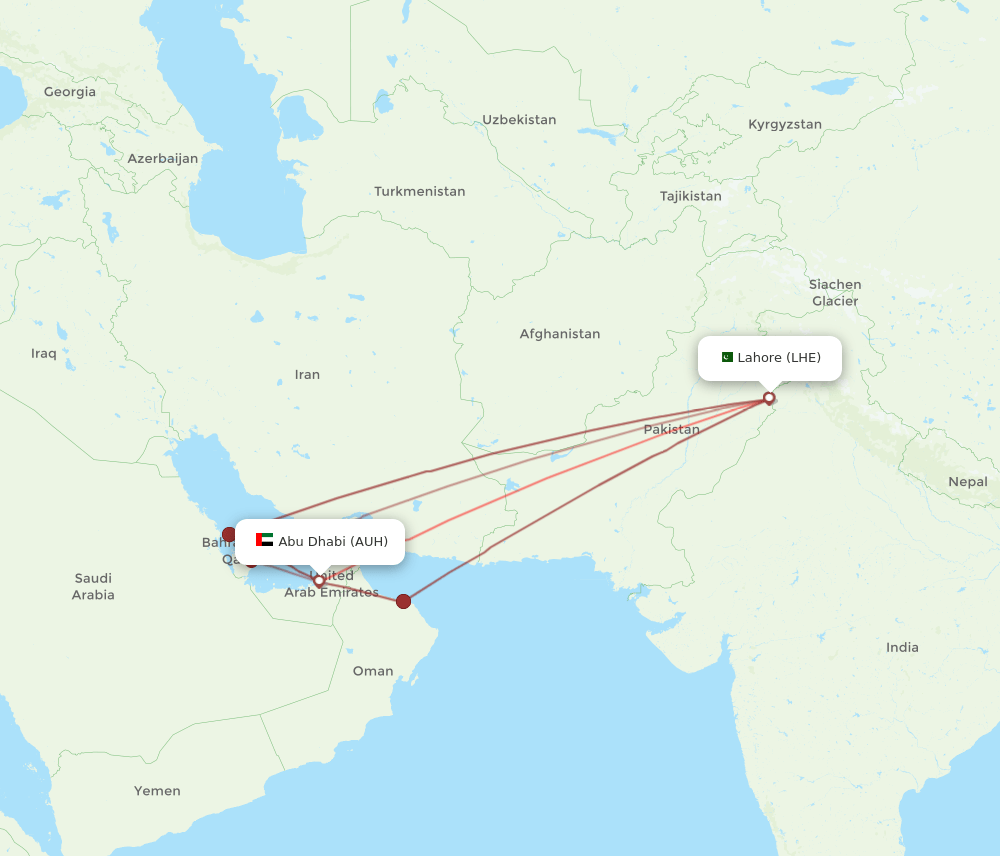 LHE to AUH flights and routes map