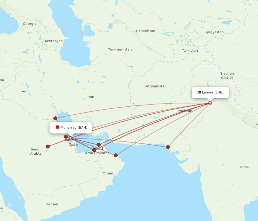 LHE to BAH flights and routes map