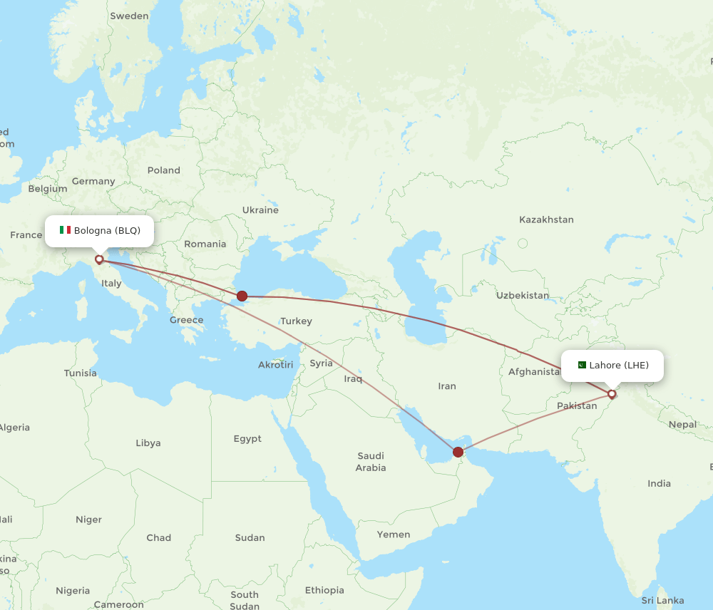 LHE-BLQ flight routes