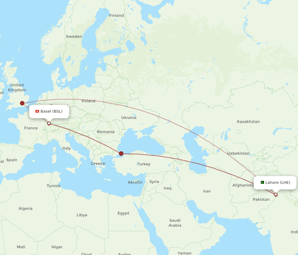LHE-BSL flight routes