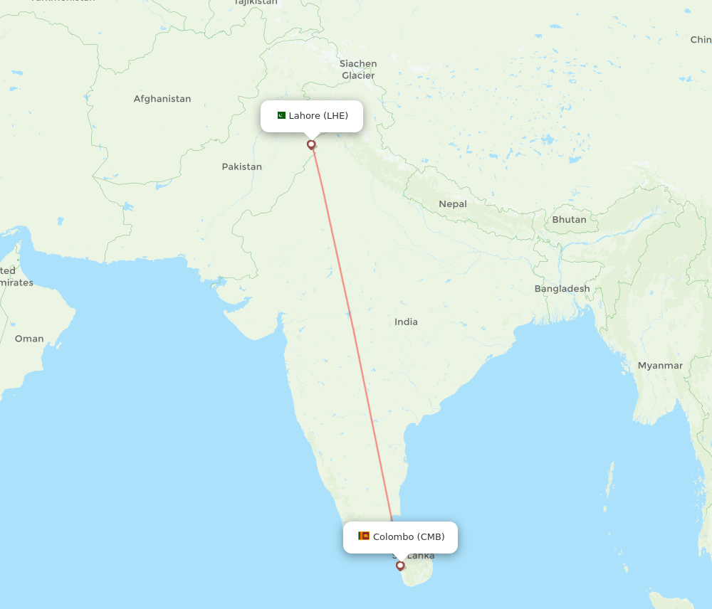LHE to CMB flights and routes map
