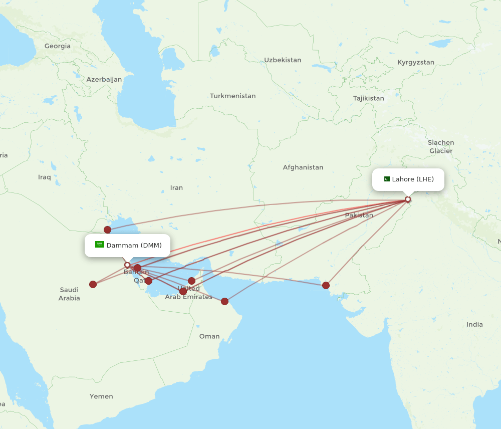 LHE to DMM flights and routes map