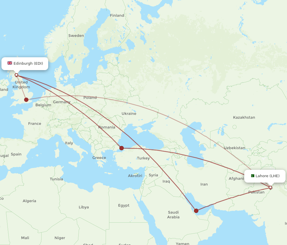 LHE-EDI flight routes