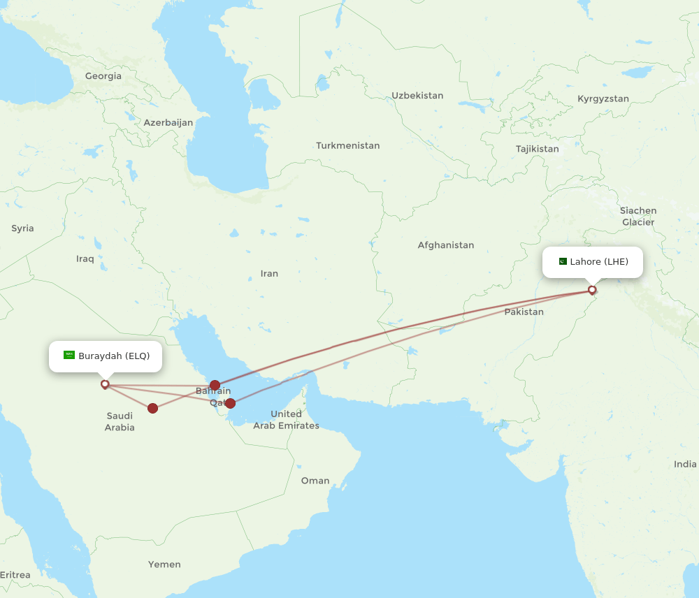LHE to ELQ flights and routes map