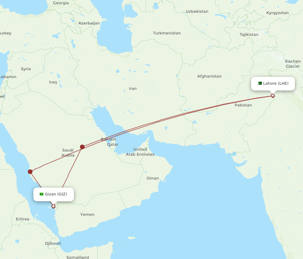LHE-GIZ flight routes