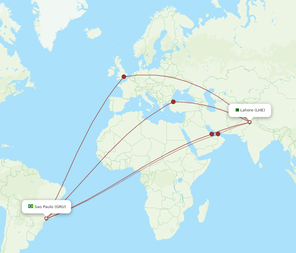 LHE-GRU flight routes