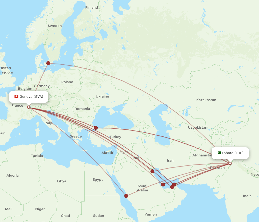 LHE-GVA flight routes