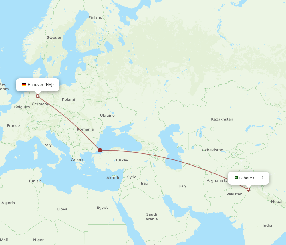 LHE to HAJ flights and routes map