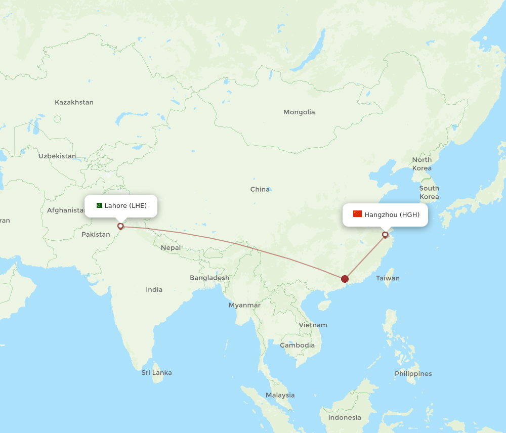 LHE-HGH flight routes