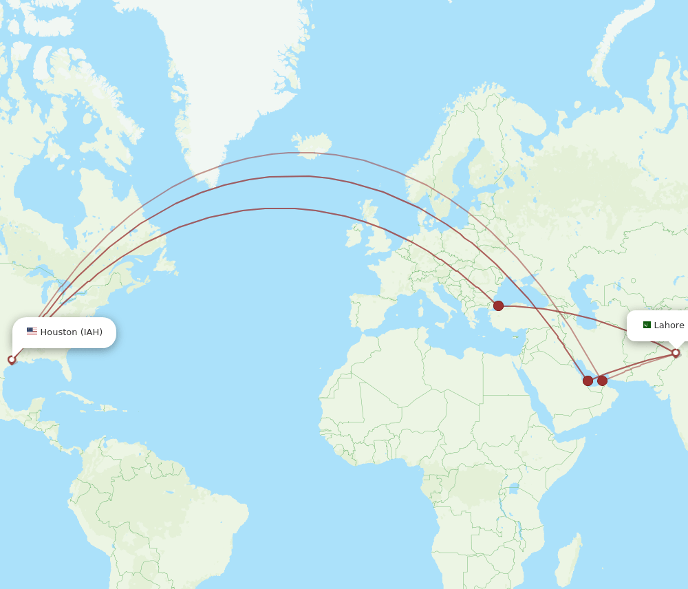 LHE to IAH flights and routes map