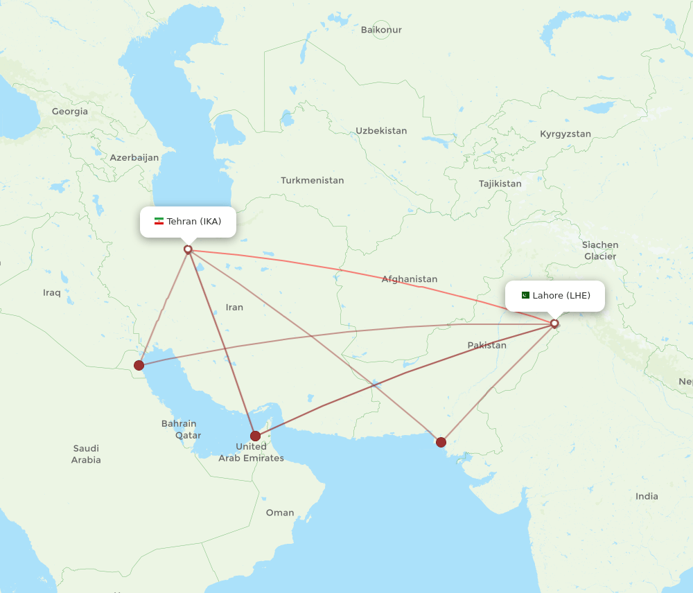 LHE-IKA flight routes