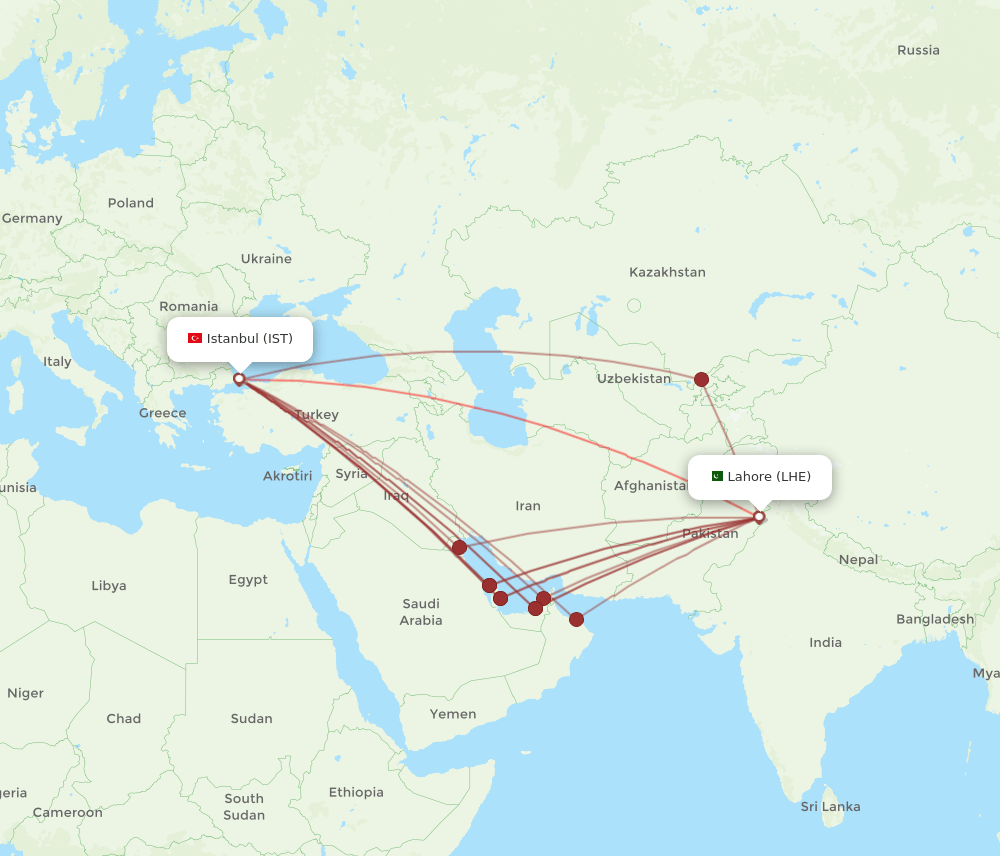 LHE-IST flight routes